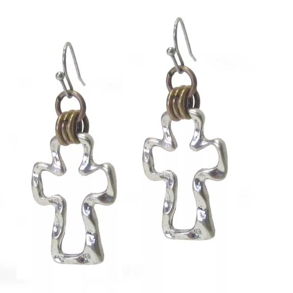 Jewelry - Silver Cutout Cross Dangle Earrings